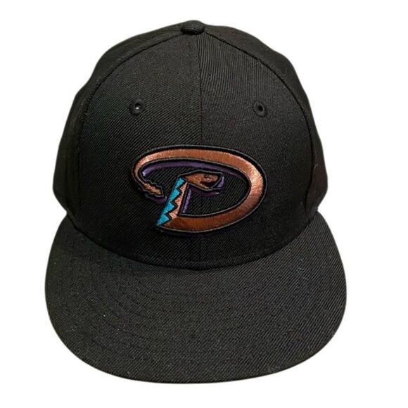 New Era Black Arizona Diamondback Wool Baseball Cap Hat Mens 7.5 59Fifty MLB - Picture 1 of 12
